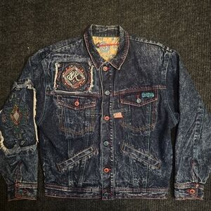 Vintage Denim Jacket with Embroidered Patches
